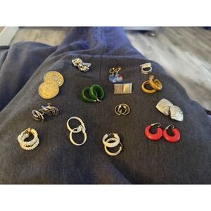 Vintage Clip On Earring Lot Dangle Hoops Statement 14 Pairs Auroa borealis